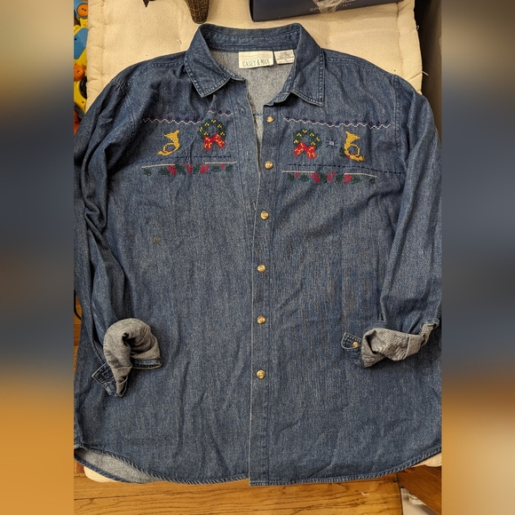 Denim Holiday Shirt with Embroidered Details - Picture 12 of 12